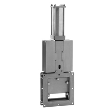 Vanne à guillotine unidirectionnelle mecano-soudée pour le transport, la manutention et la décharge de solides à section carrée